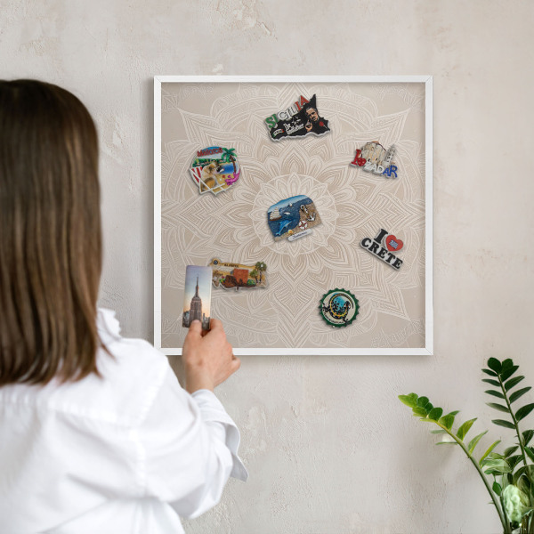 Tablero magnético metálico para souvenirs en color blanco Patrón de mandala