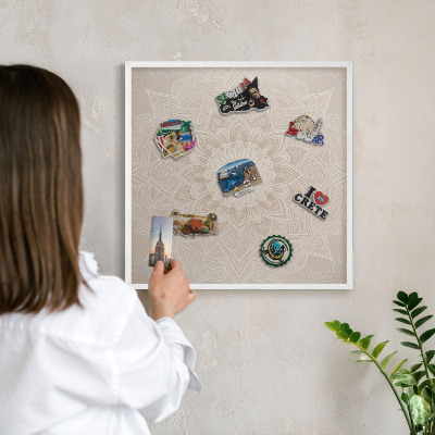 Tablero magnético metálico para souvenirs en color blanco Patrón de mandala