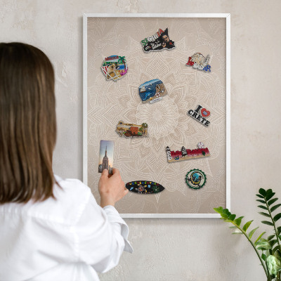 Tablero magnético metálico para souvenirs en color blanco Patrón de mandala