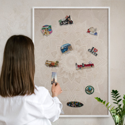 Tablero magnético metálico para souvenirs en color blanco Patrón de mandala