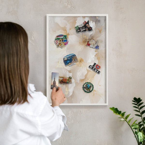 Tablero magnético de pared para imanes con marco blanco Flores en tonos pastel