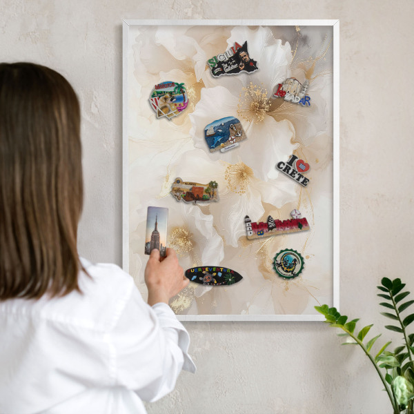 Tablero magnético de pared para imanes con marco blanco Flores en tonos pastel
