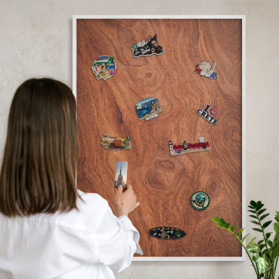 Tablero magnético de pared para imanes con marco blanco Veta de madera