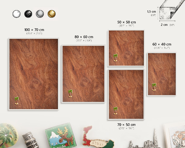 Tablero magnético de pared para imanes con marco blanco Veta de madera