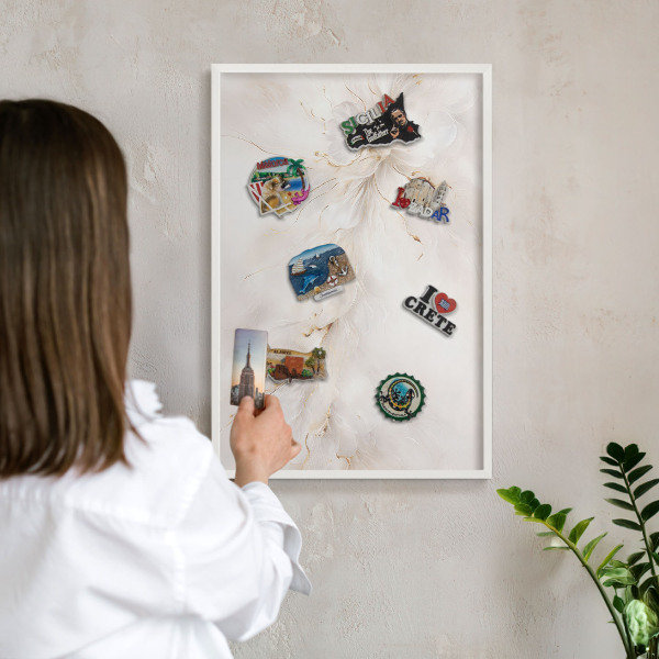 Tablero magnético metálico para souvenirs en color blanco Elegancia floral