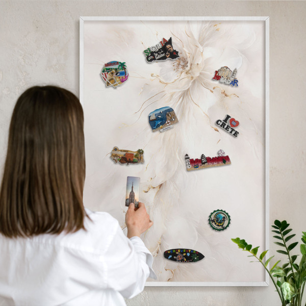 Tablero magnético metálico para souvenirs en color blanco Elegancia floral