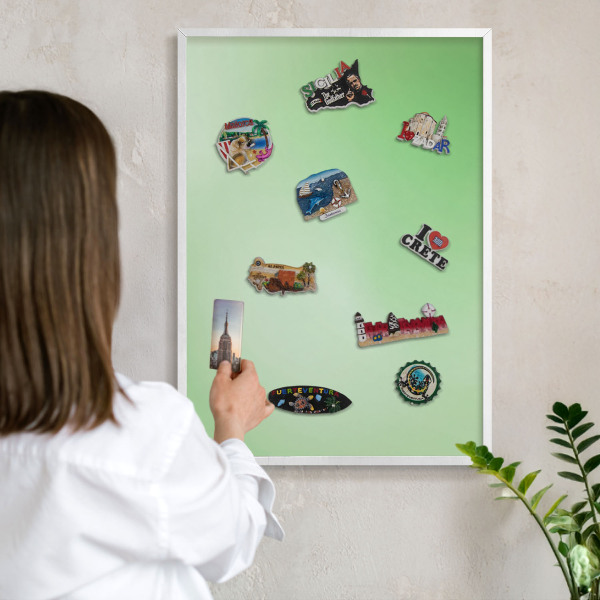 Tablero magnético metálico para souvenirs en color blanco Armonía verde