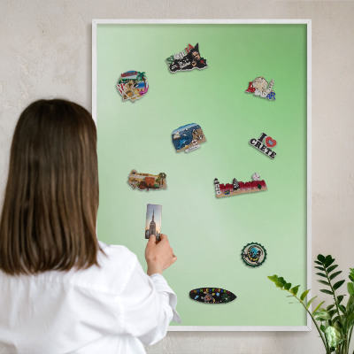 Tablero magnético metálico para souvenirs en color blanco Armonía verde