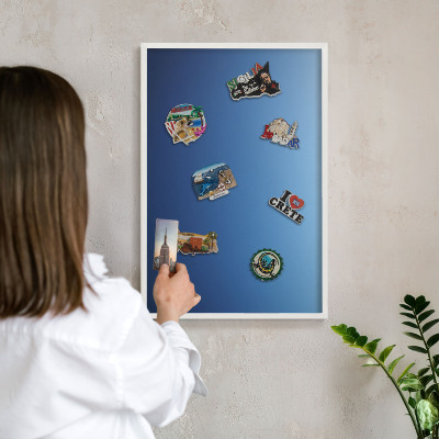 Tablero magnético metálico para souvenirs en color blanco Degradados azules