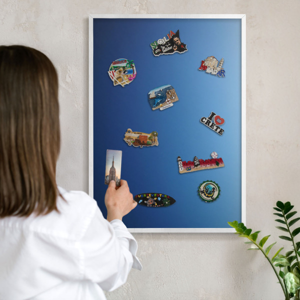 Tablero magnético metálico para souvenirs en color blanco Degradados azules