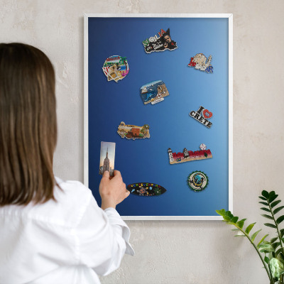 Tablero magnético metálico para souvenirs en color blanco Degradados azules