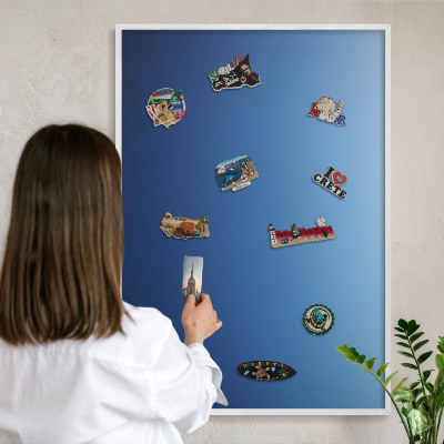 Tablero magnético metálico para souvenirs en color blanco Degradados azules