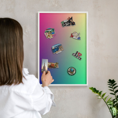 Tablero magnético metálico para souvenirs en color blanco Degradado colorido