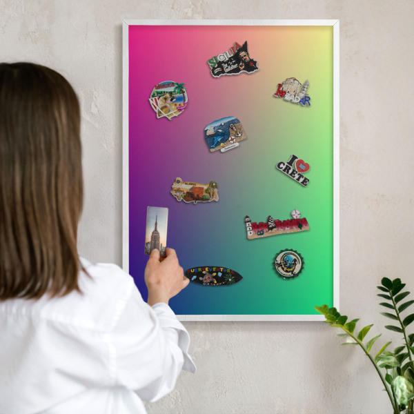 Tablero magnético metálico para souvenirs en color blanco Degradado colorido