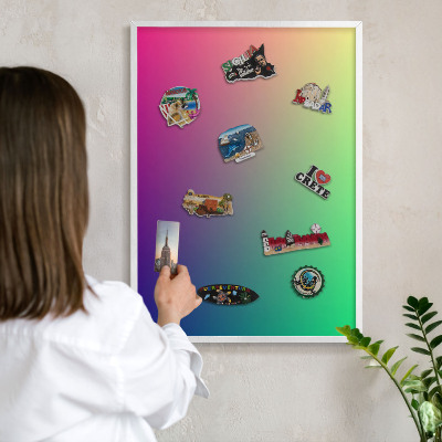 Tablero magnético metálico para souvenirs en color blanco Degradado colorido