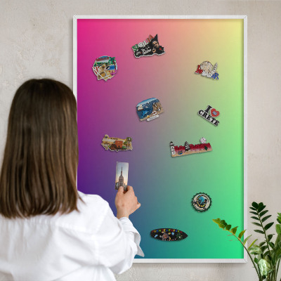 Tablero magnético metálico para souvenirs en color blanco Degradado colorido