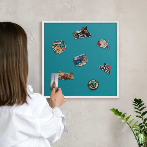 Tablero magnético de pared para imanes con marco blanco Turquesa fresco