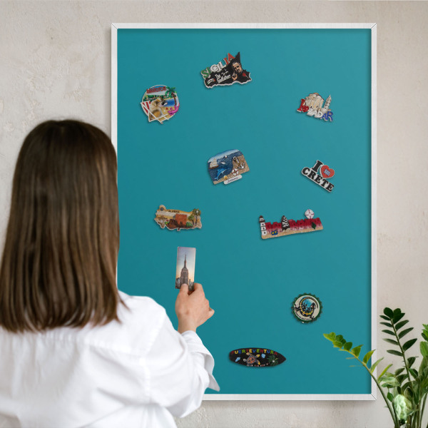 Tablero magnético de pared para imanes con marco blanco Turquesa fresco