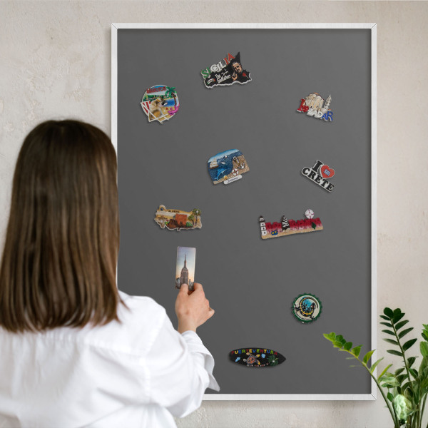 Tablero magnético de pared para imanes con marco blanco Gris oscuro
