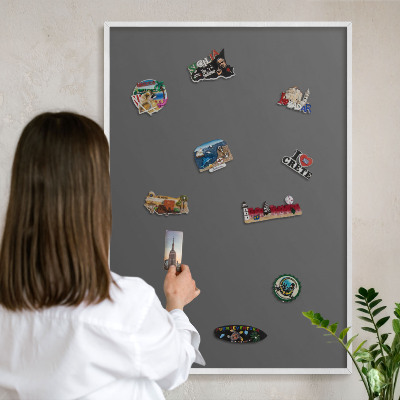 Tablero magnético de pared para imanes con marco blanco Gris oscuro