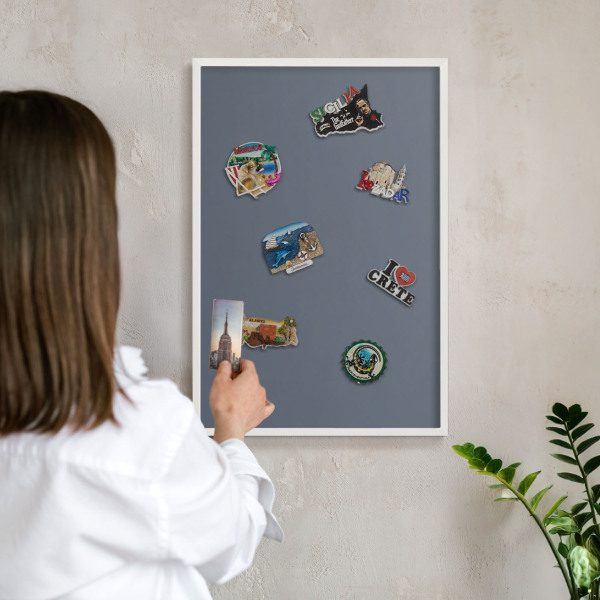 Tablero magnético de pared para imanes con marco blanco Gris frío