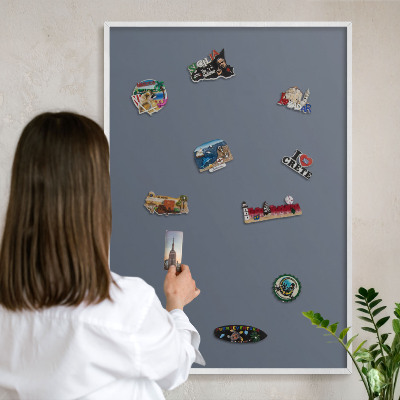Tablero magnético de pared para imanes con marco blanco Gris frío