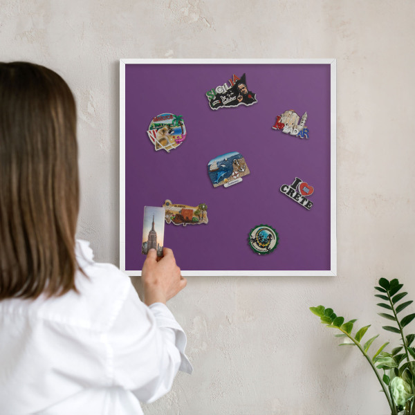Tablero magnético de pared para imanes con marco blanco Morado intenso