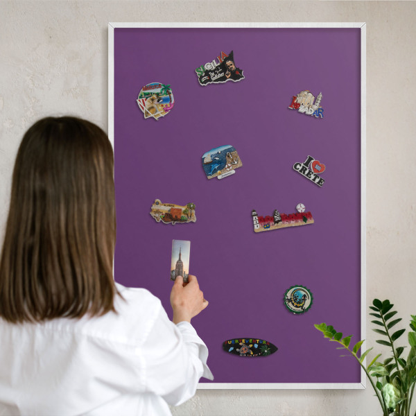 Tablero magnético de pared para imanes con marco blanco Morado intenso