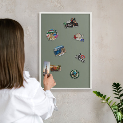 Tablero magnético de pared para imanes con marco blanco Salvia oscura