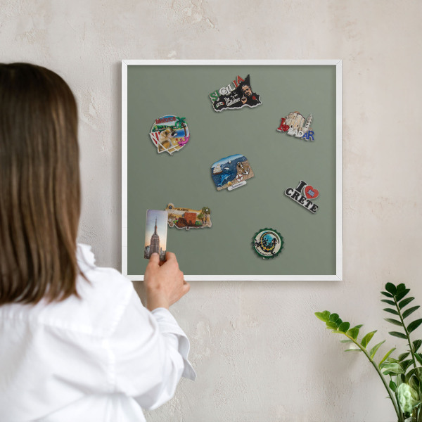 Tablero magnético de pared para imanes con marco blanco Salvia oscura