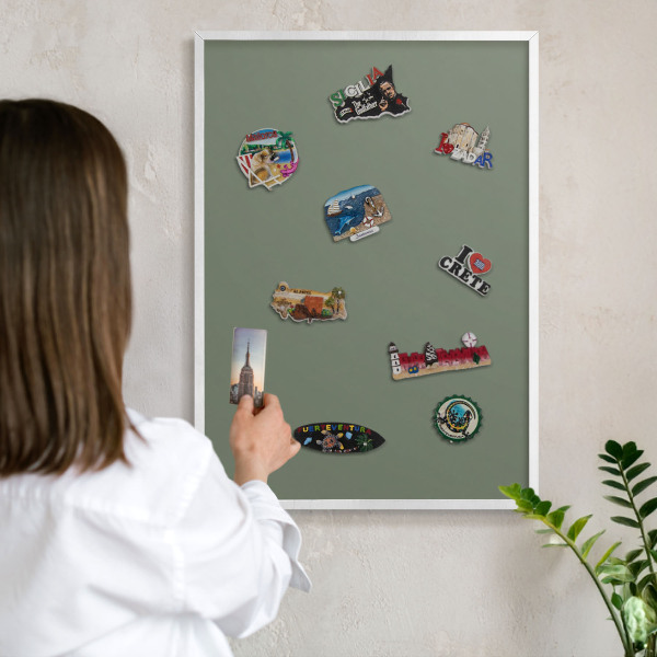 Tablero magnético de pared para imanes con marco blanco Salvia oscura