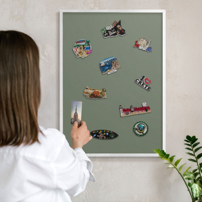 Tablero magnético de pared para imanes con marco blanco Salvia oscura