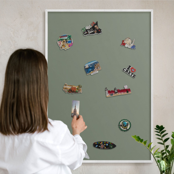Tablero magnético de pared para imanes con marco blanco Salvia oscura