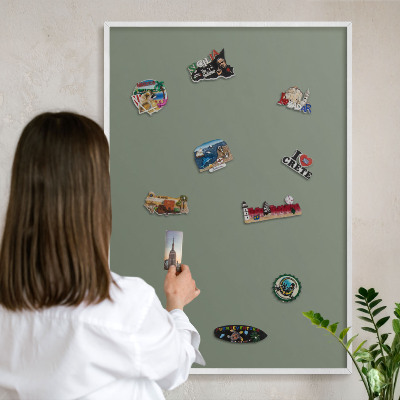 Tablero magnético de pared para imanes con marco blanco Salvia oscura