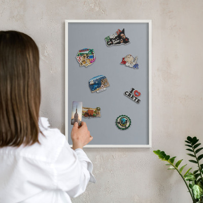 Tablero magnético de pared para imanes con marco blanco Gris delicado