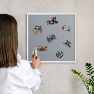 Tablero magnético de pared para imanes con marco blanco Gris delicado
