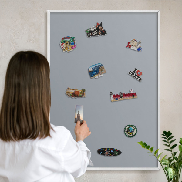Tablero magnético de pared para imanes con marco blanco Gris delicado