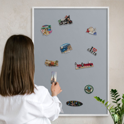 Tablero magnético de pared para imanes con marco blanco Gris delicado