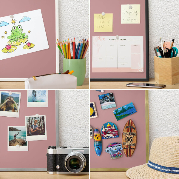 Tablero magnético de pared para imanes con marco blanco Rosa empolvado pastel