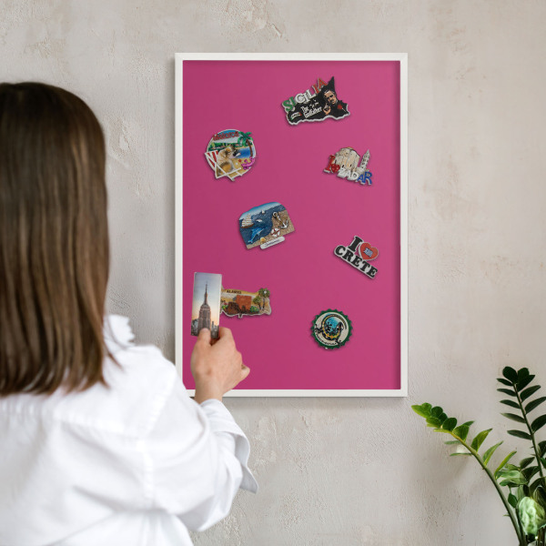 Tablero magnético metálico para souvenirs en color blanco Rosa intenso