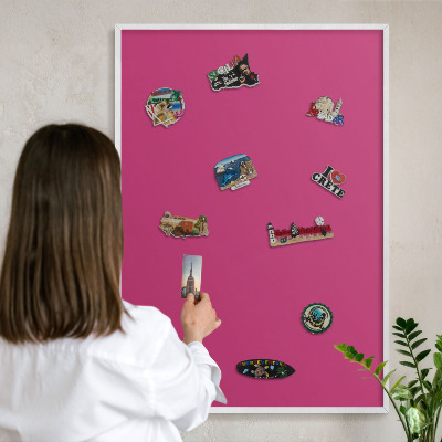 Tablero magnético metálico para souvenirs en color blanco Rosa intenso