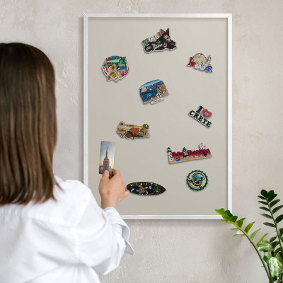 Tablero magnético metálico para souvenirs en color blanco Piedra cálida