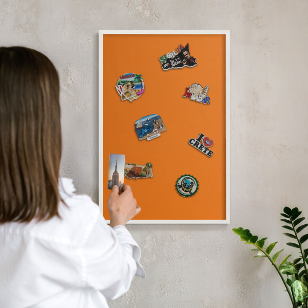 Tablero magnético de pared para imanes con marco blanco Naranja fuerte