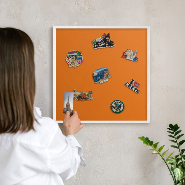 Tablero magnético de pared para imanes con marco blanco Naranja fuerte