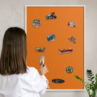 Tablero magnético de pared para imanes con marco blanco Naranja fuerte