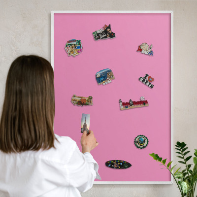 Tablero magnético metálico para souvenirs en color blanco Rosa frío