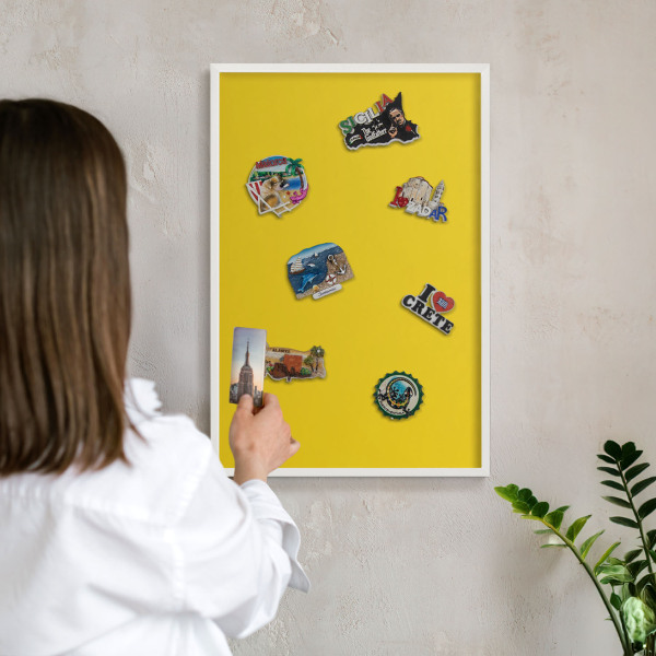 Tablero magnético de pared para imanes con marco blanco Amarillo intenso