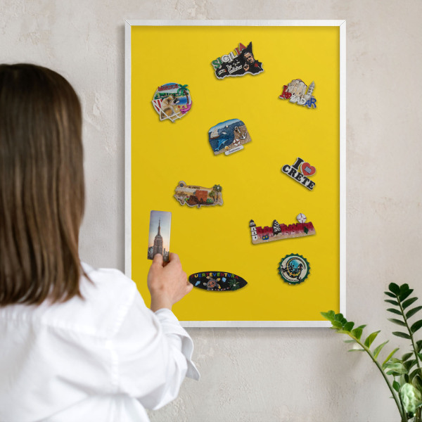 Tablero magnético de pared para imanes con marco blanco Amarillo intenso