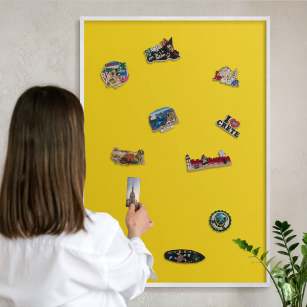 Tablero magnético de pared para imanes con marco blanco Amarillo intenso