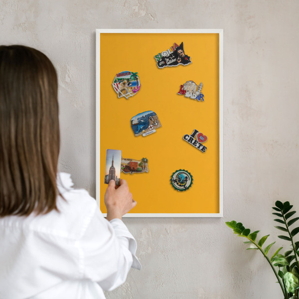 Tablero magnético de pared para imanes con marco blanco Naranja intenso